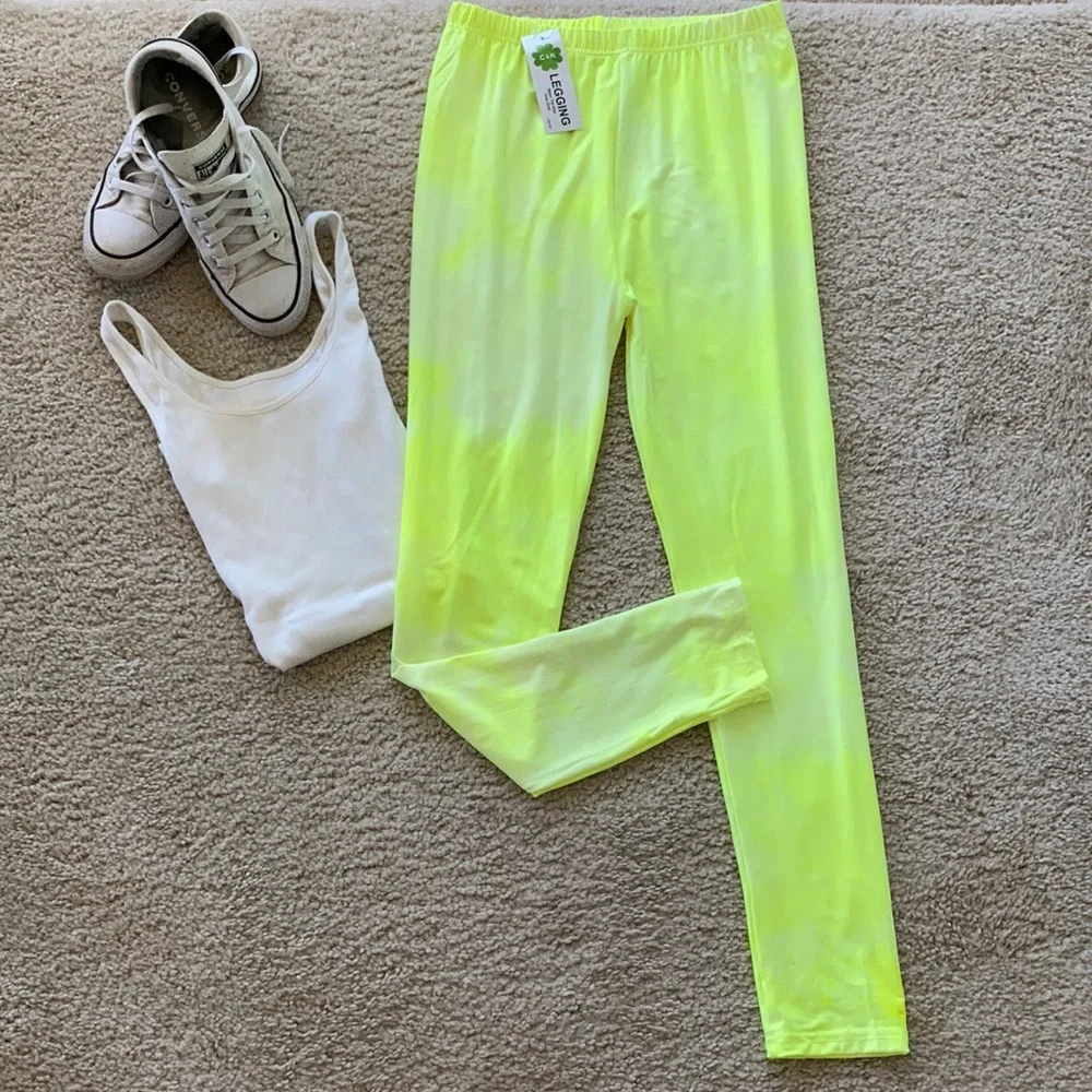 Neon Yellow Tie Dye Leggings - Picture 3 of 6